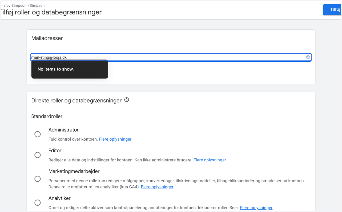 Type "marketing@looja.dk"