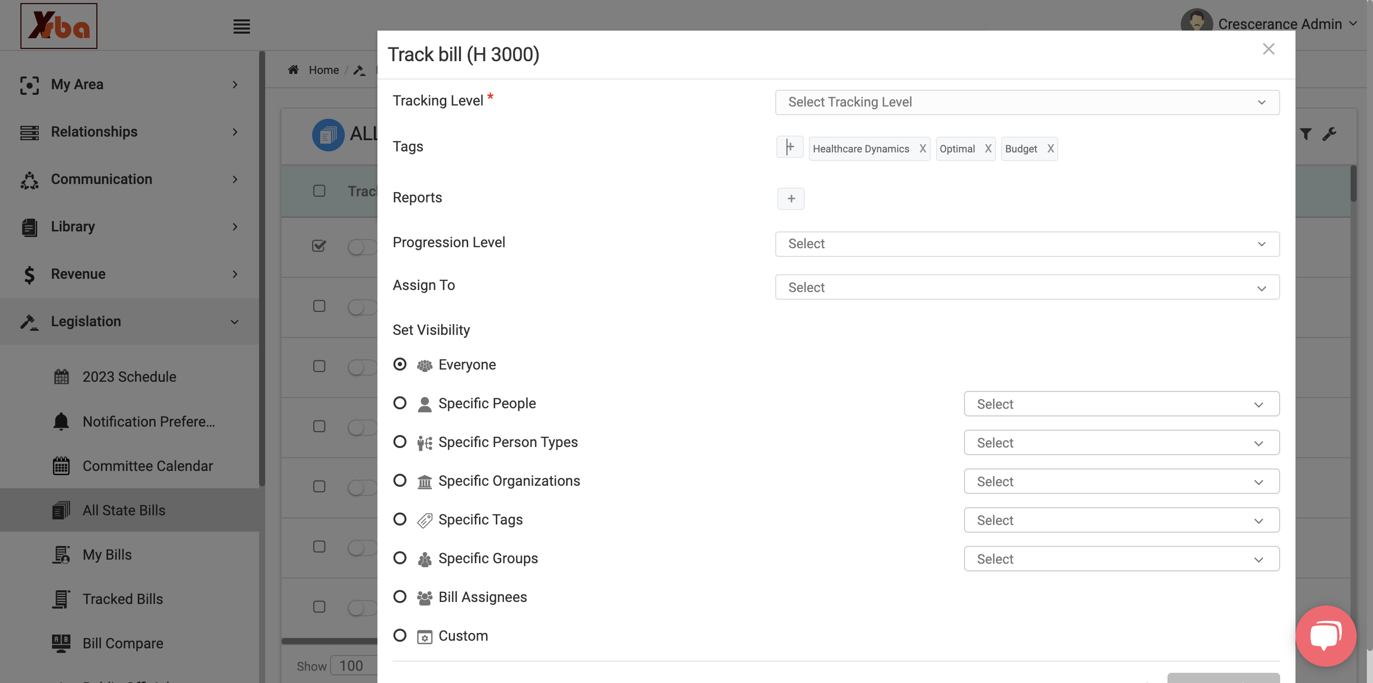 Select a tracking level