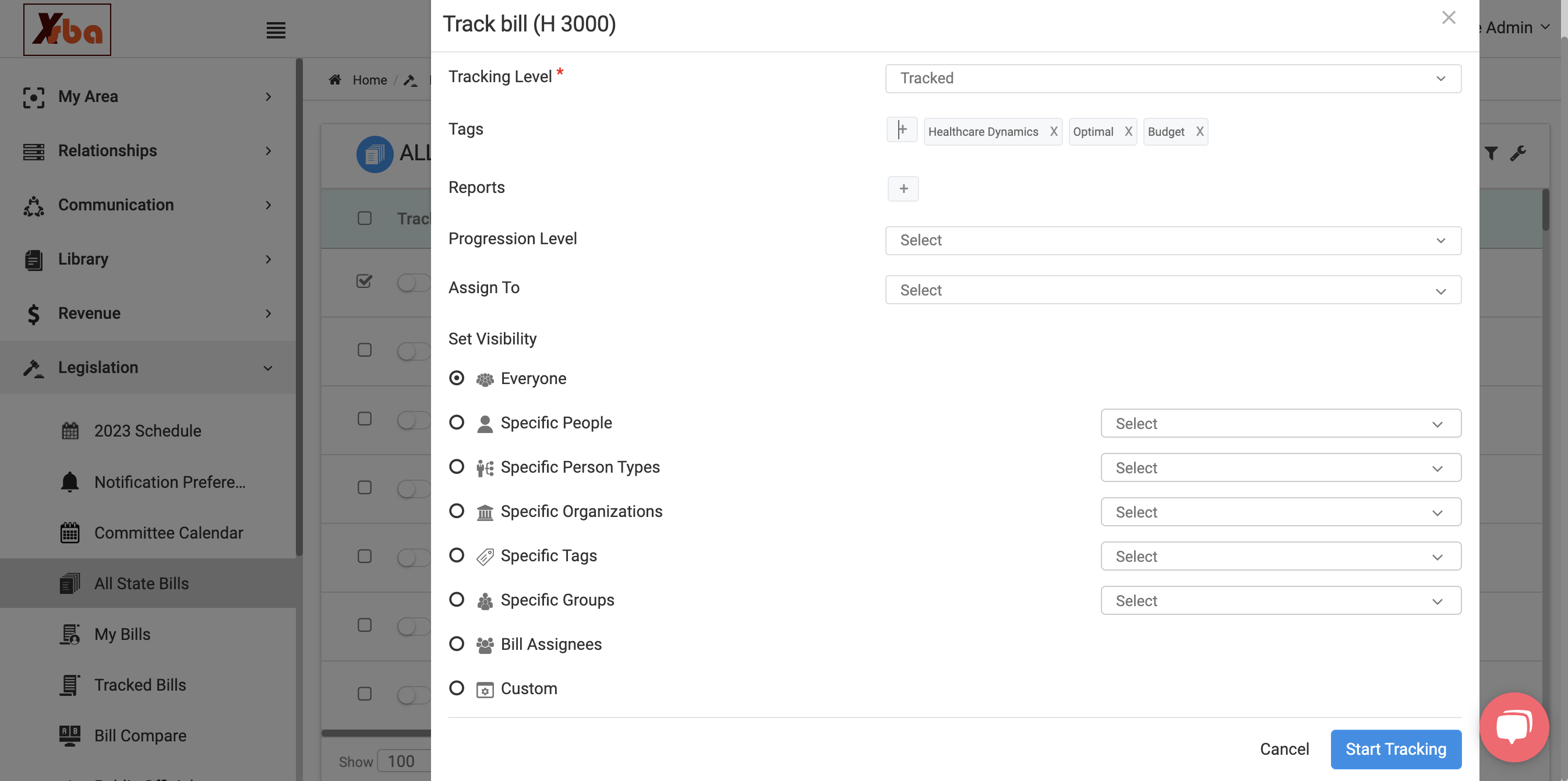 Click on 'Start Tracking' to save changes