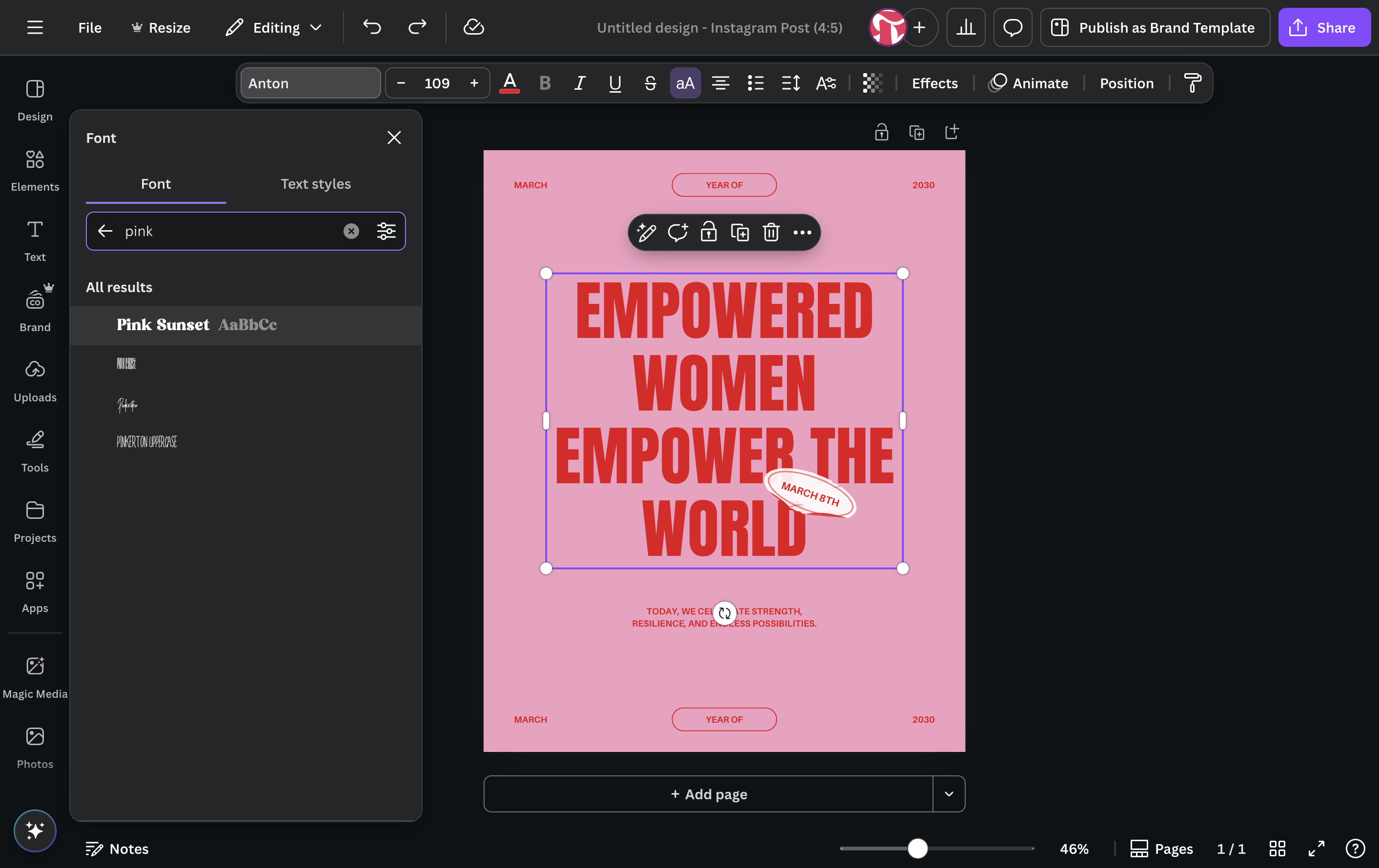 Select your brand font under "fonts"