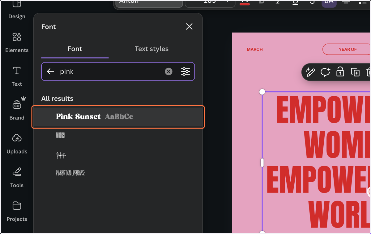 Select your brand font under "fonts"