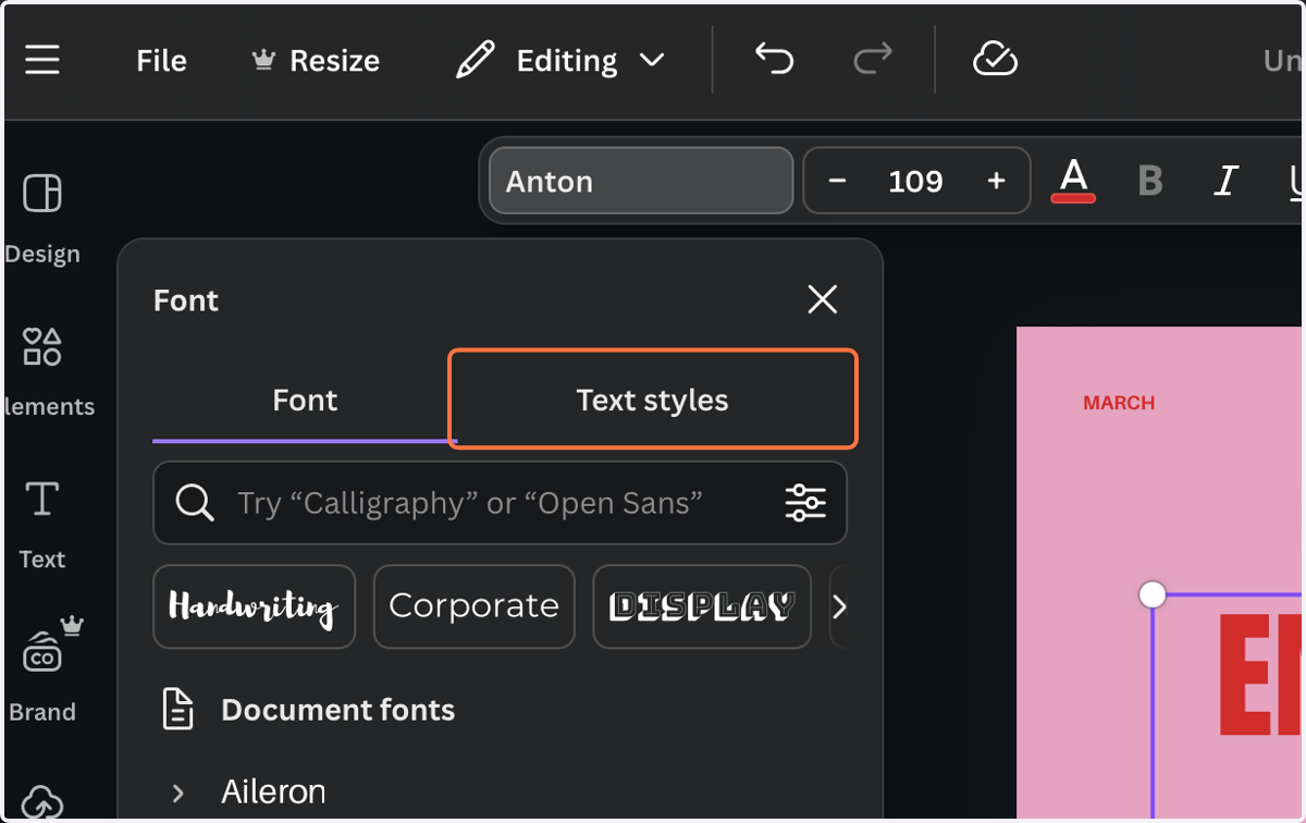Option 1: Click on Text styles