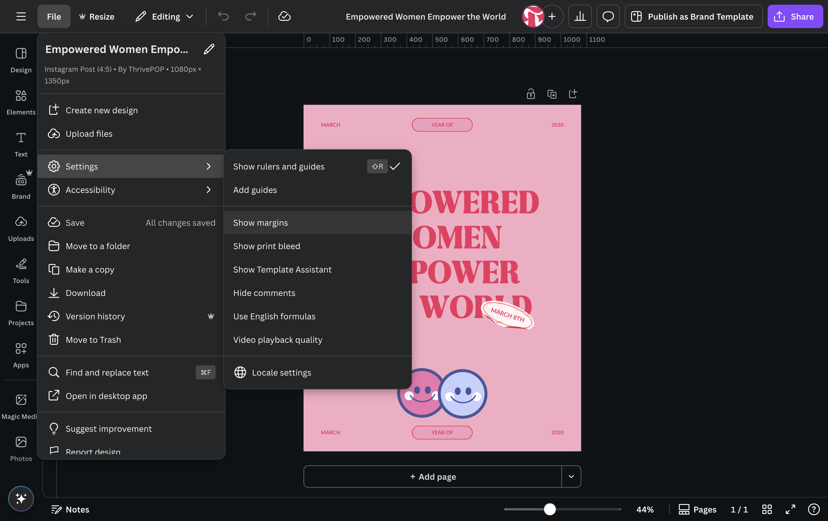 Click on Show margins