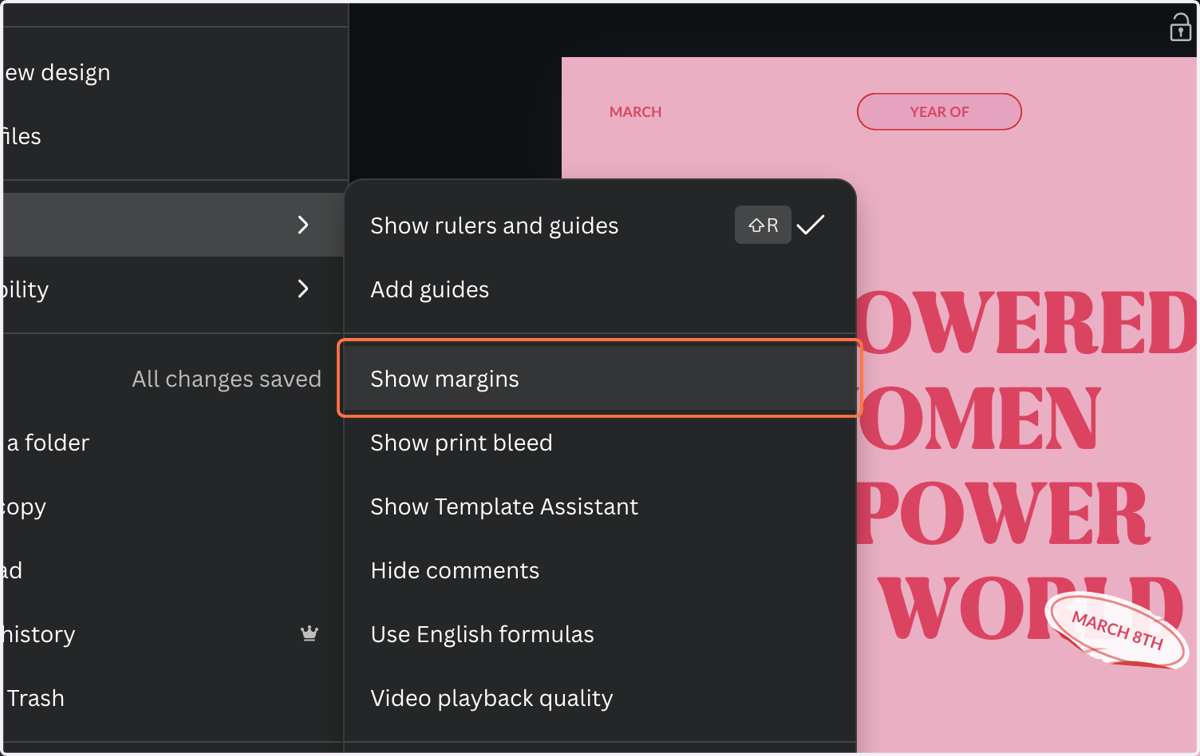 Click on Show margins