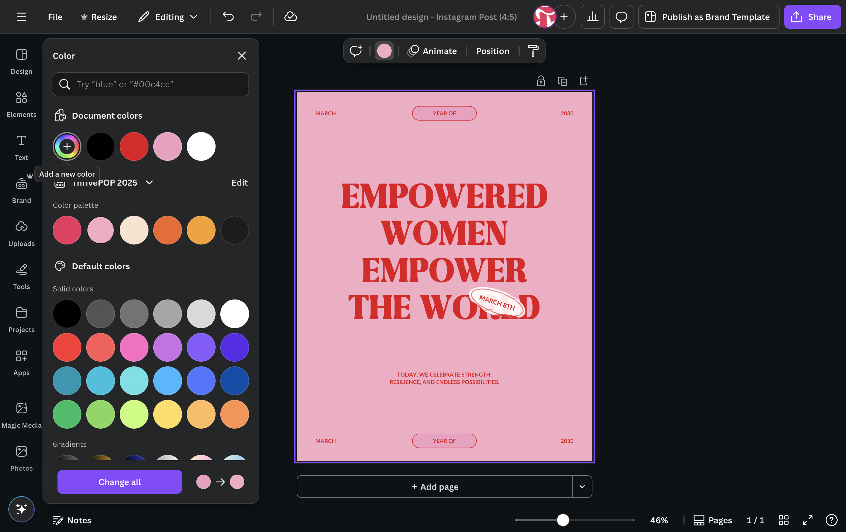 You can also click the color wheel to select a custom color. Here you can drag and drop on the color chart or paste a hex code.