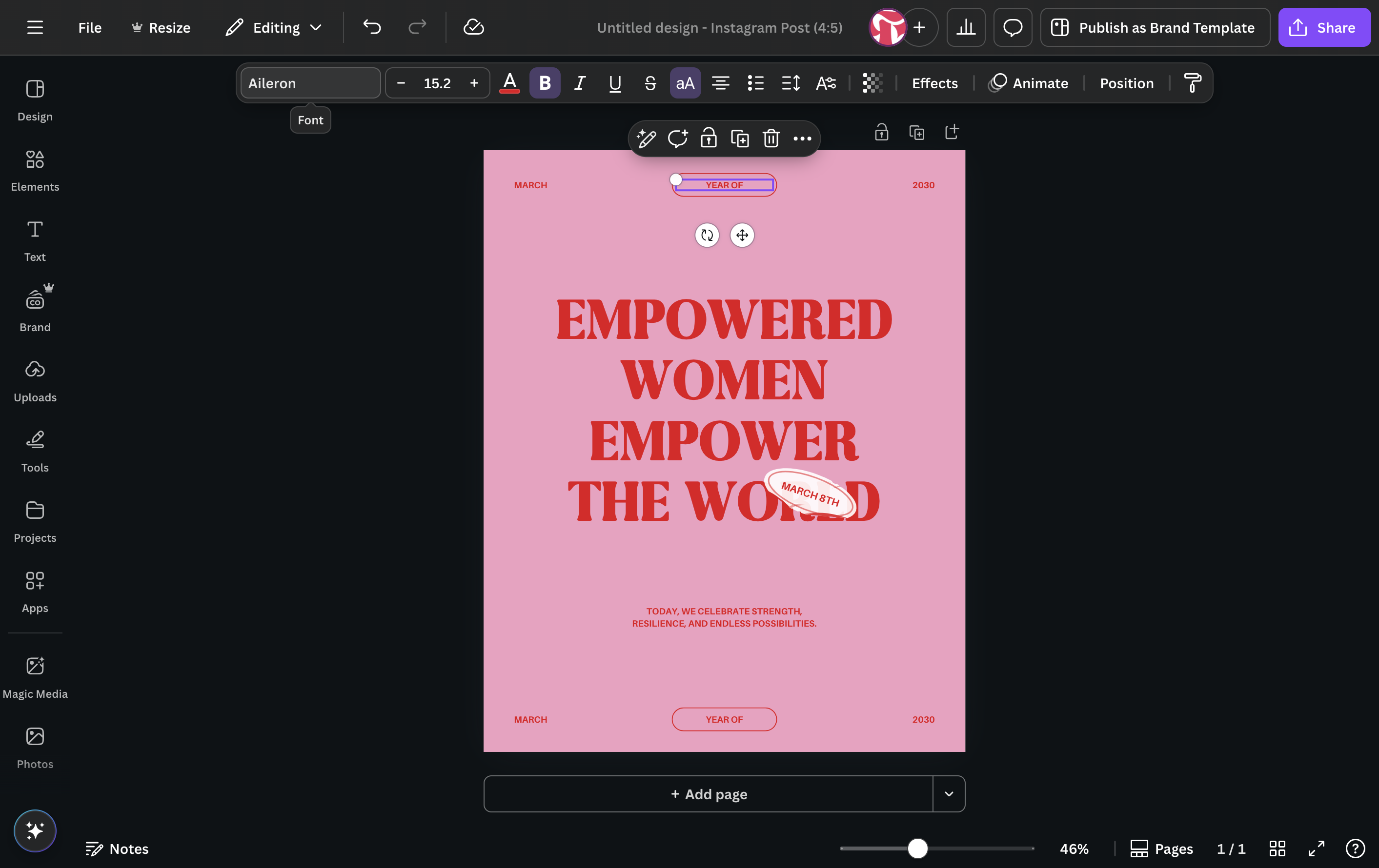 You can change all matching fonts on a graphic at once. Select the font you want to change, then click on the font menu.