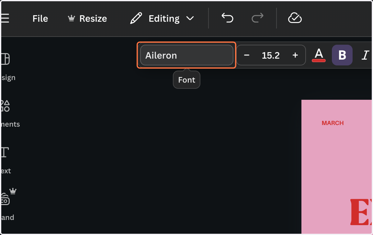 You can change all matching fonts on a graphic at once. Select the font you want to change, then click on the font menu.