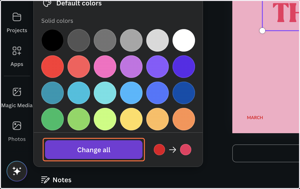 Click on "Change all." This will replace all instances of the old color with the new color.