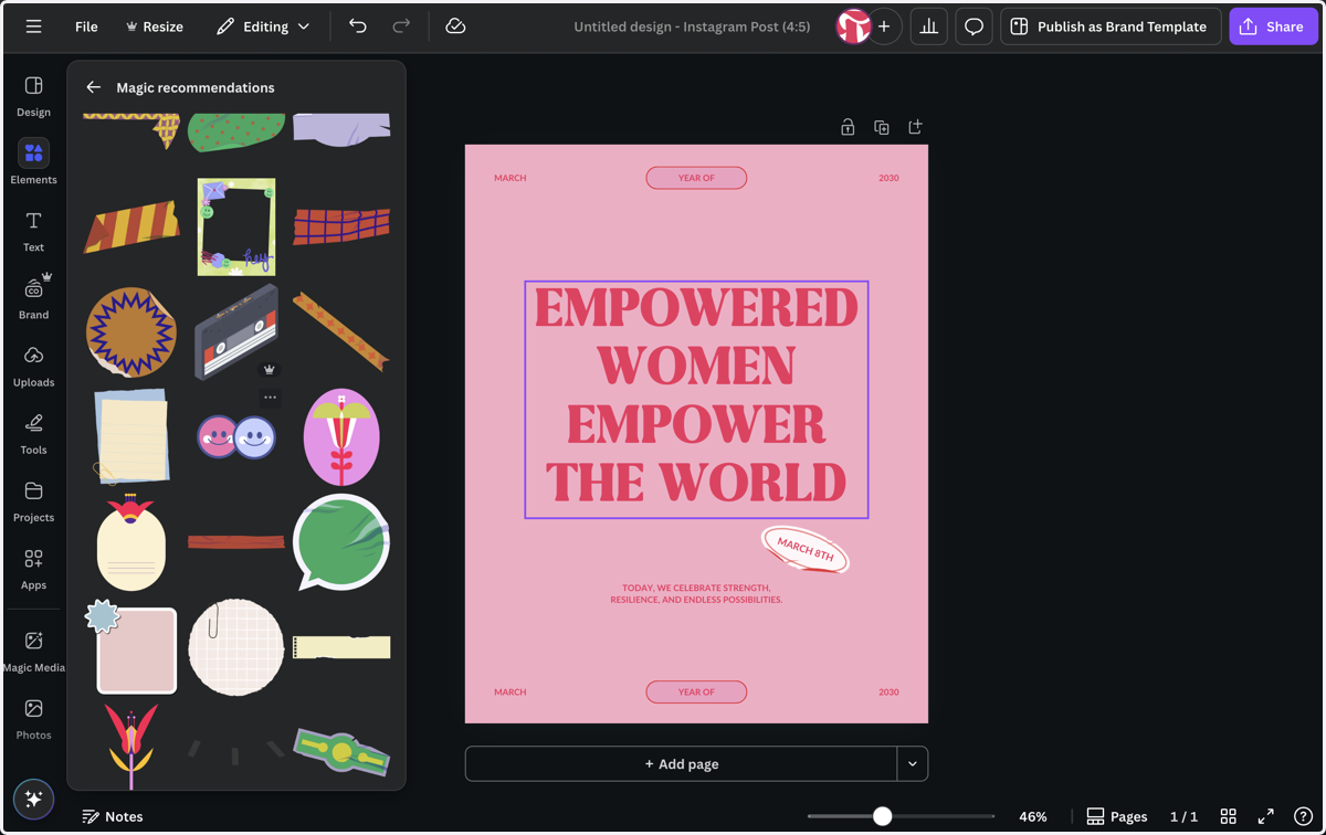 Click on an item to add it to the design or drag and drop it onto the canvas.