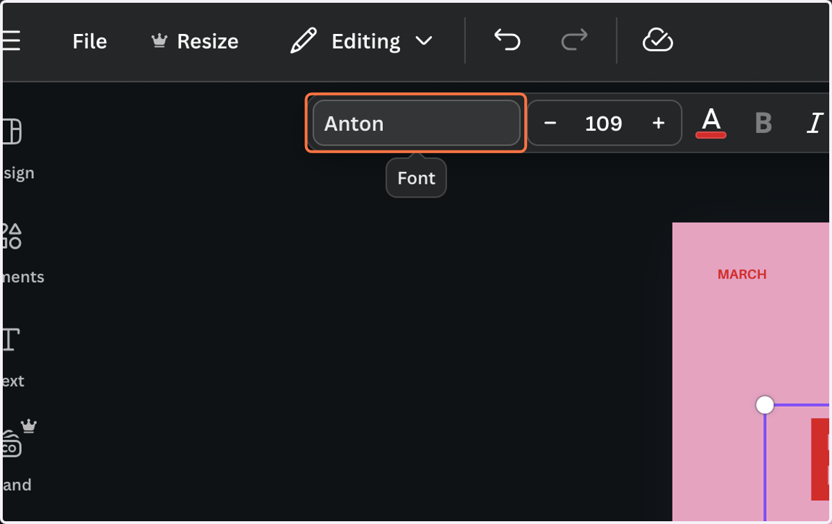 Click on the name of the current font, it will open the font menu.