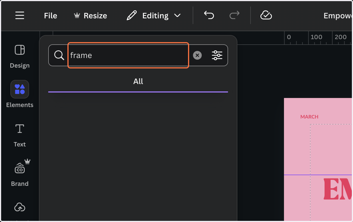 Type "frame"
