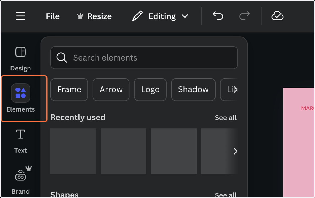 Click on Elements