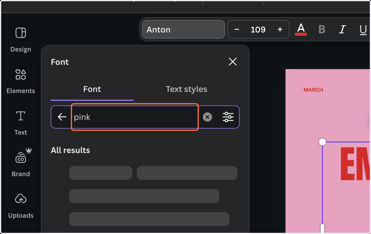 Search for your brand font.