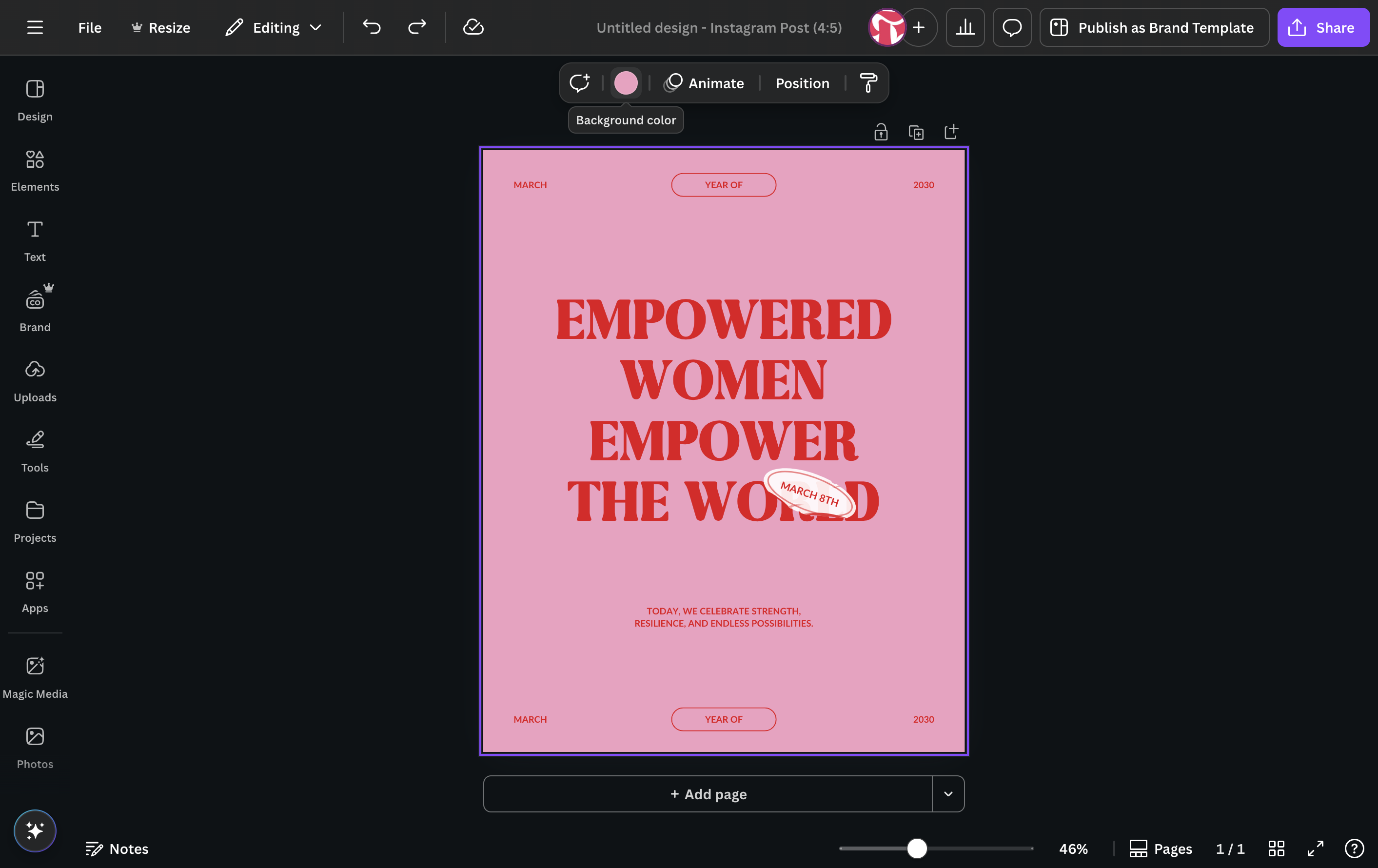 To chnage the color of any editable item or text, simply click the item and click on the color swatch that shows in the task bar.
