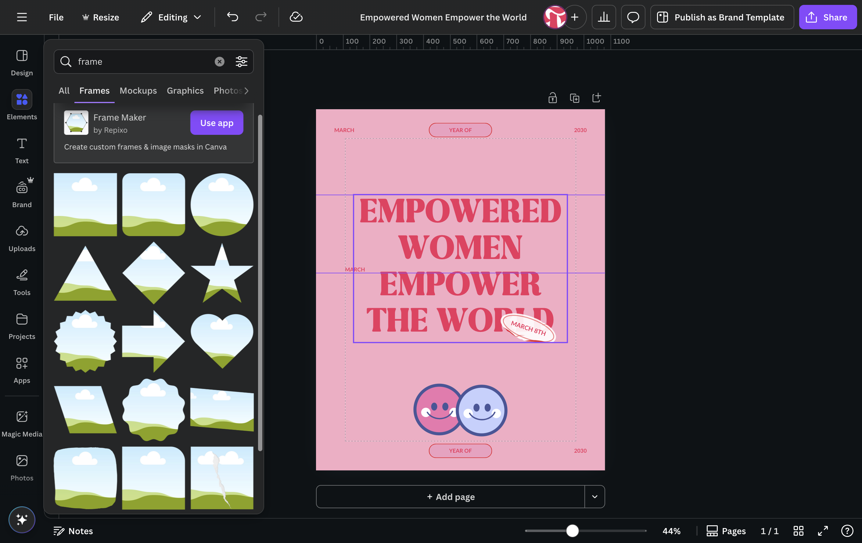 Select a frame to add it to the canvas.