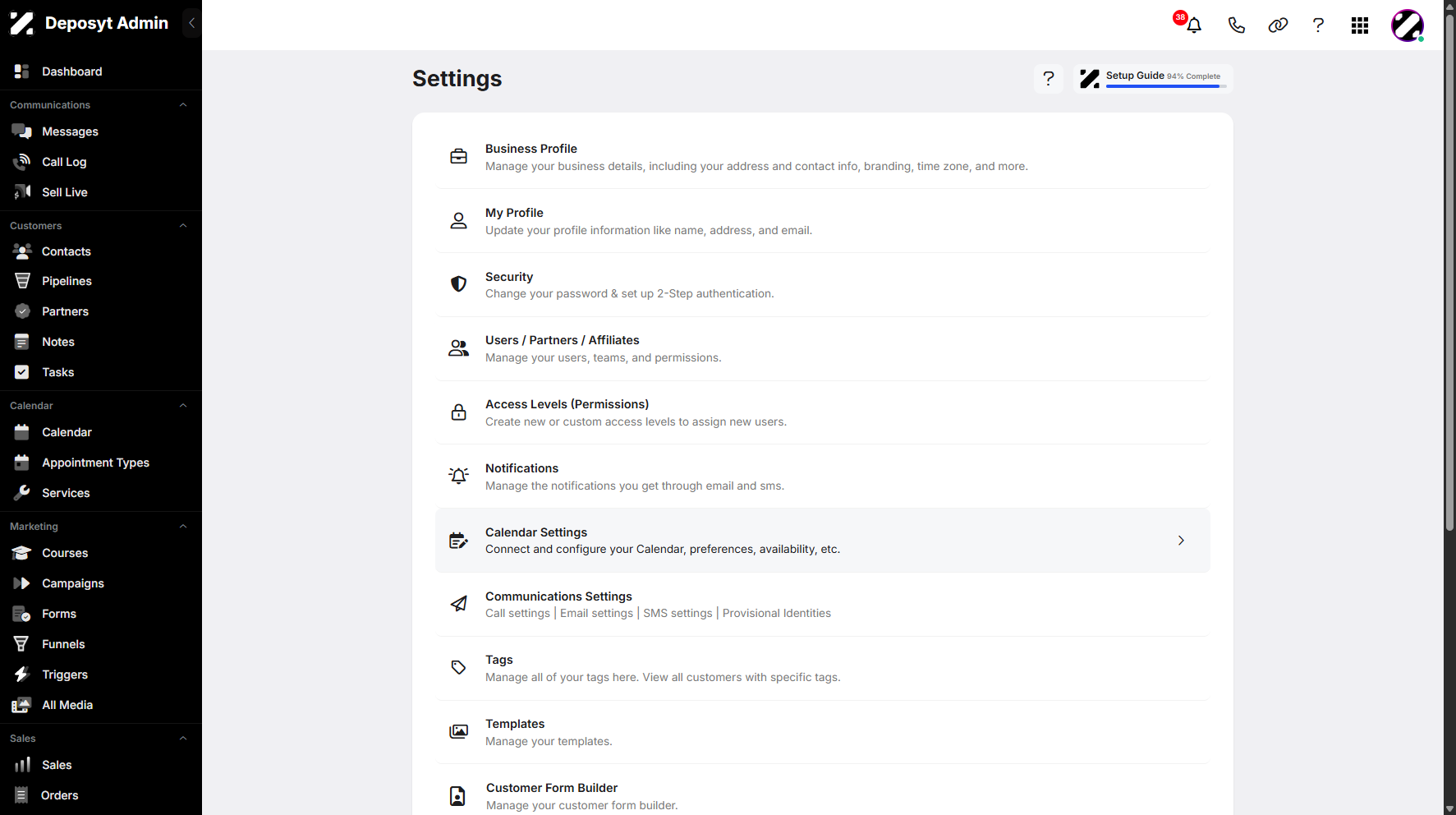 Step 3: You will then be navigated to the Settings page. Click on Calendar Settings to continue.
