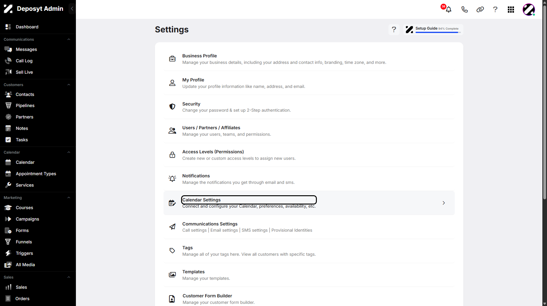 Step 3: You will then be navigated to the Settings page. Click on Calendar Settings to continue.