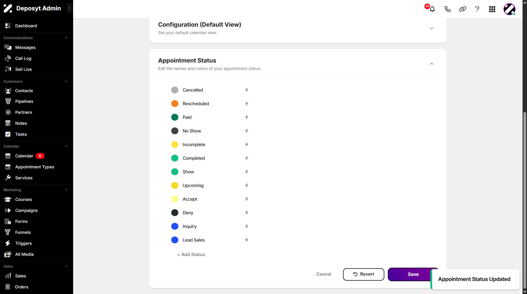 Step 12: A pop-up notification will appear confirming that the appointment status has been updated successfully.