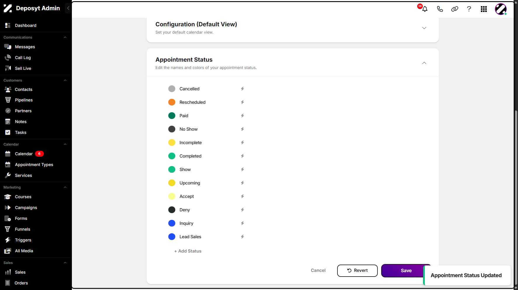 Step 12: A pop-up notification will appear confirming that the appointment status has been updated successfully.