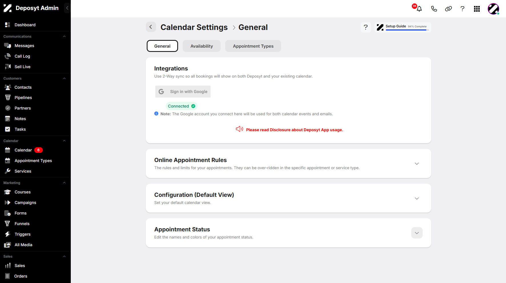 Step 5: Click the collapse icon for Appointment Status to display the content.