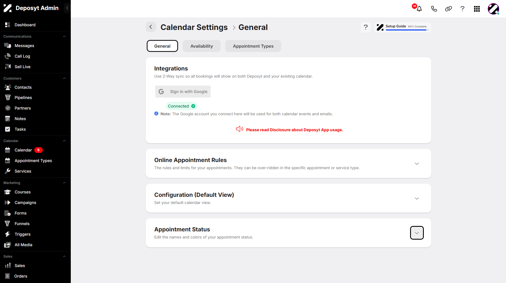 Step 5: Click the collapse icon for Appointment Status to display the content.