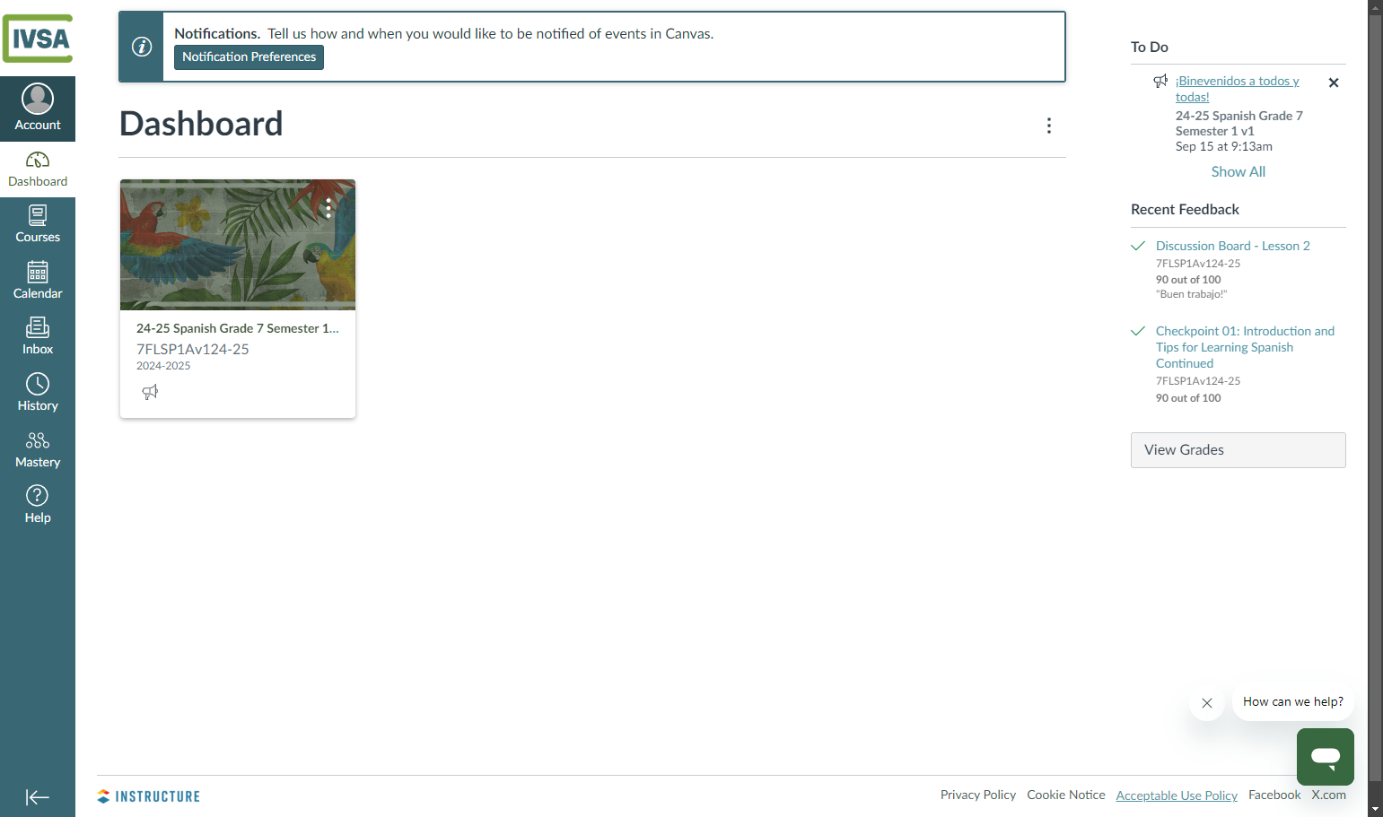 When the Canvas LMS opens in a new tab, click the Account button in the menu on the left