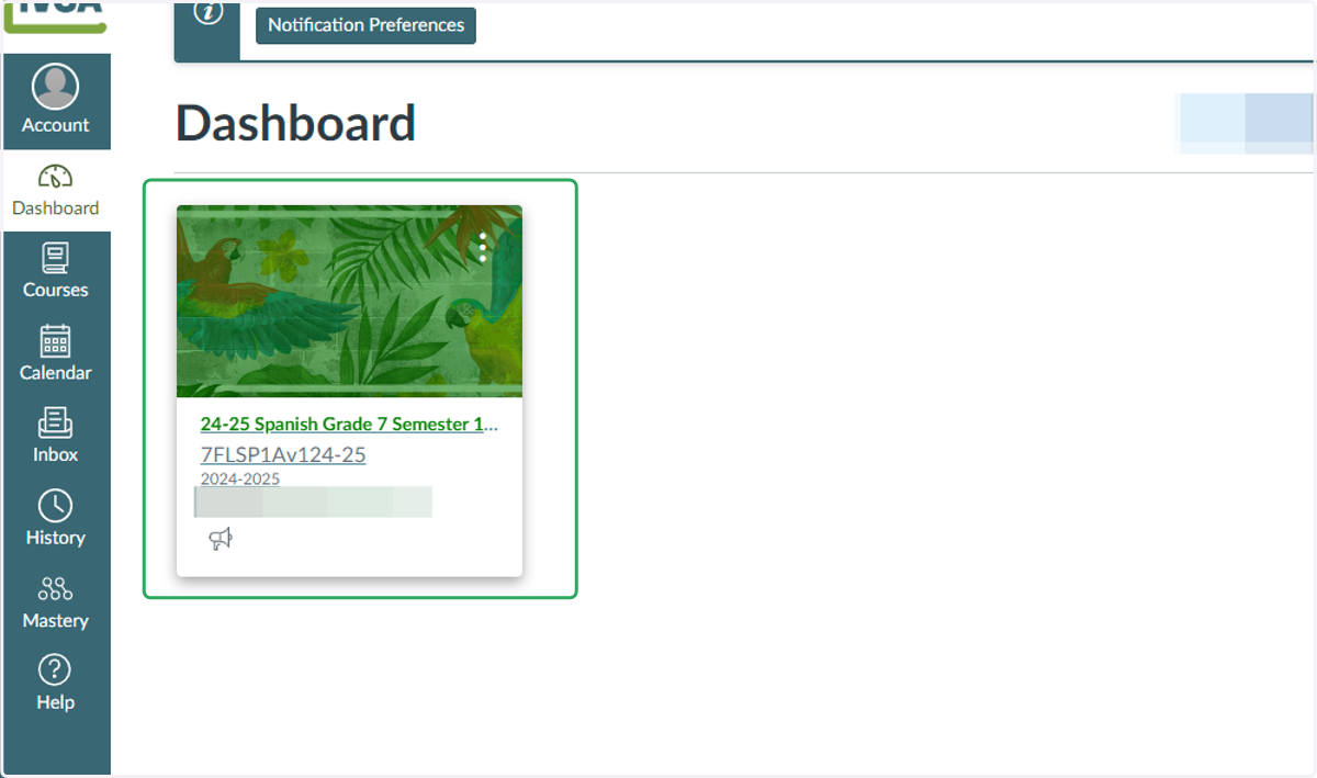 On the Observer Dashboard, you can click the course card(s) to access the student's course information.