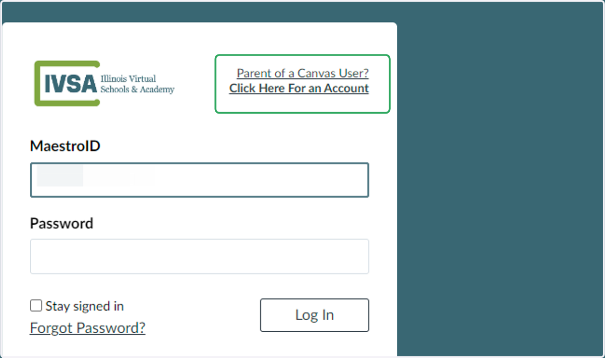 Go to: https://ivsa.instructure.com/login/canvas and click on Click Here for An Account