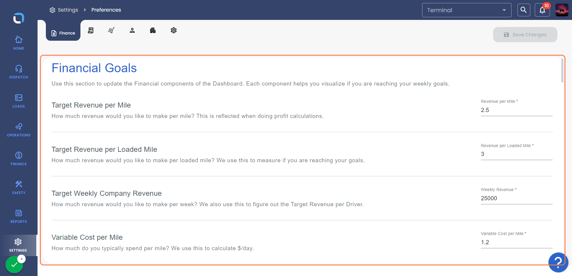 Under Financial Goals, you can add your financial preferences