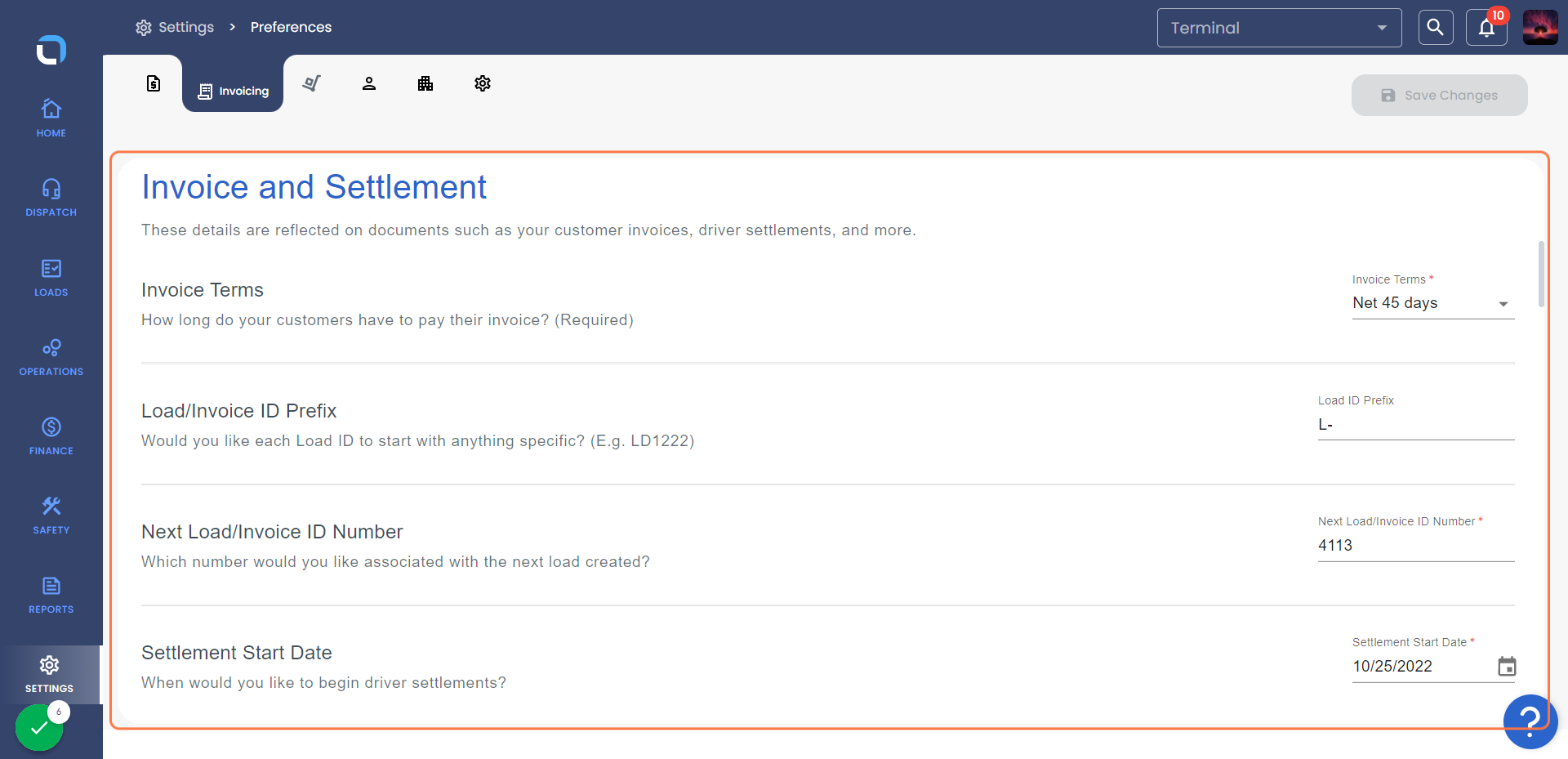 Under Invoice and Settlement, you can add invoice preferences