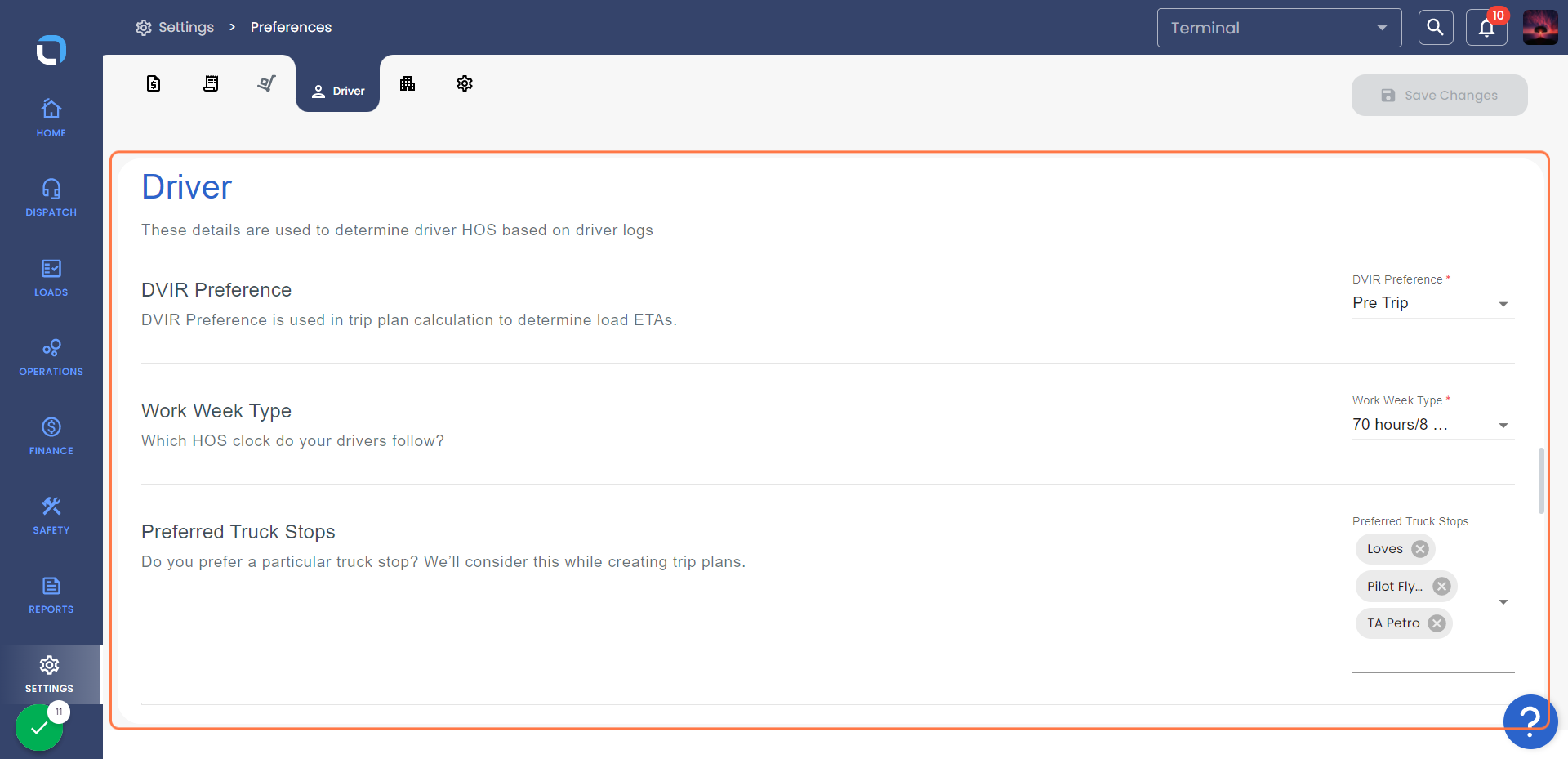 Under Driver, you can add Driver Preferences