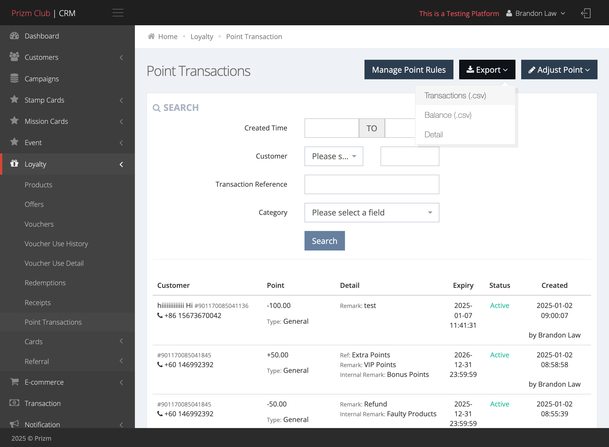 Choose the report you want to export as a CSV file.