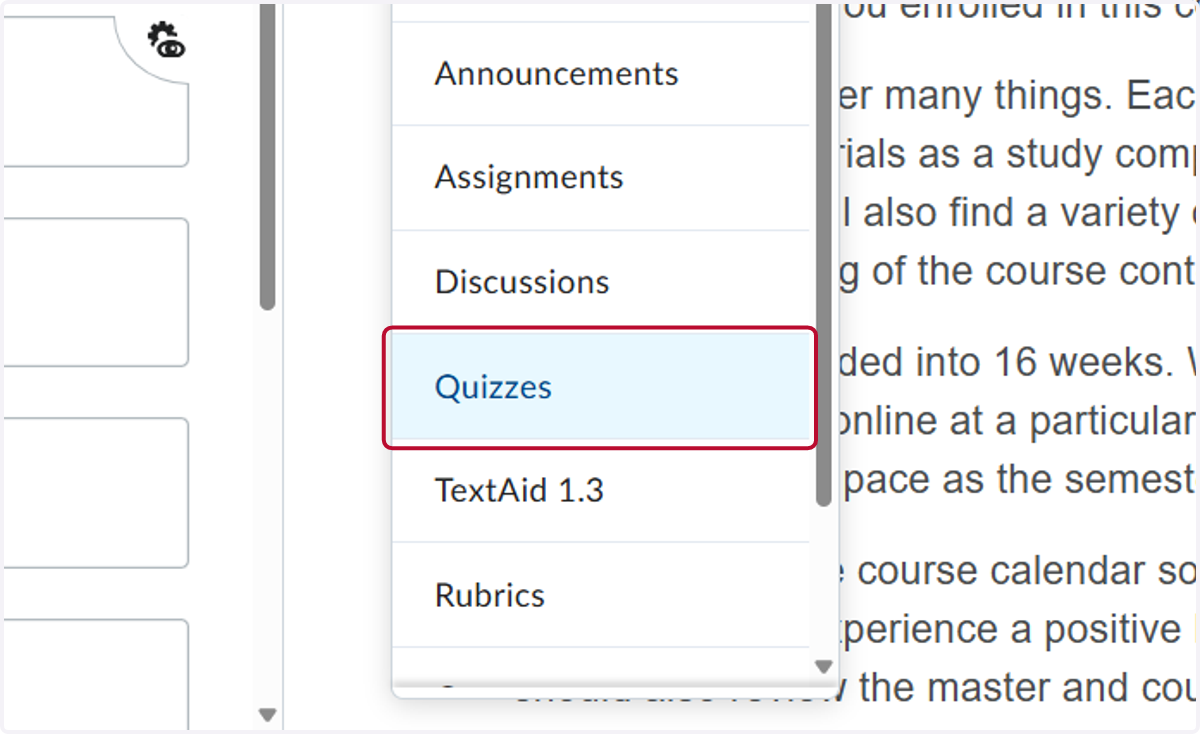 Click on Quizzes