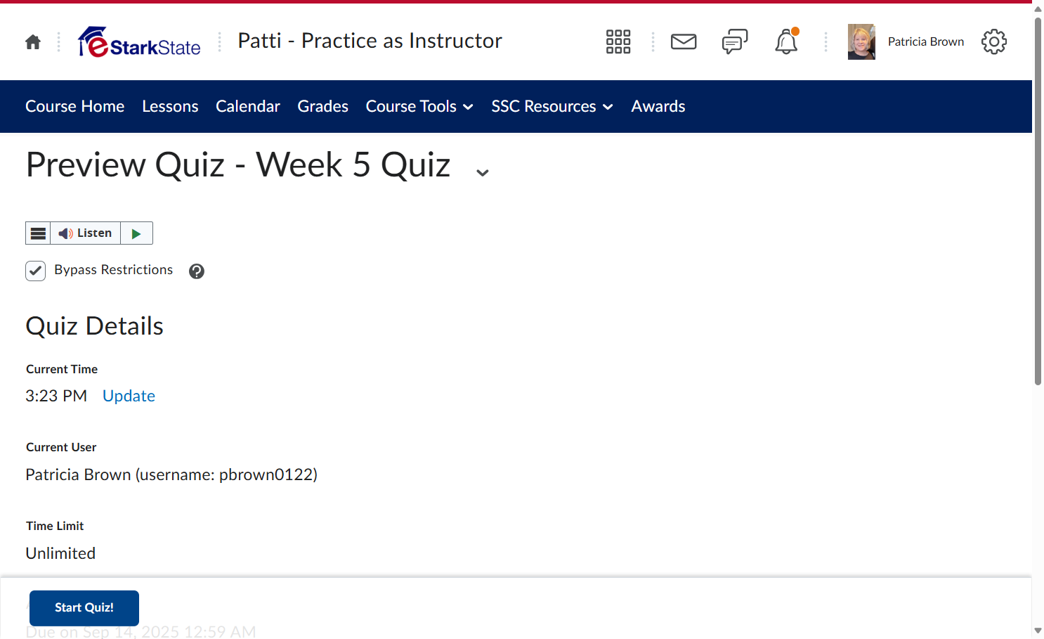 Click on Start Quiz!