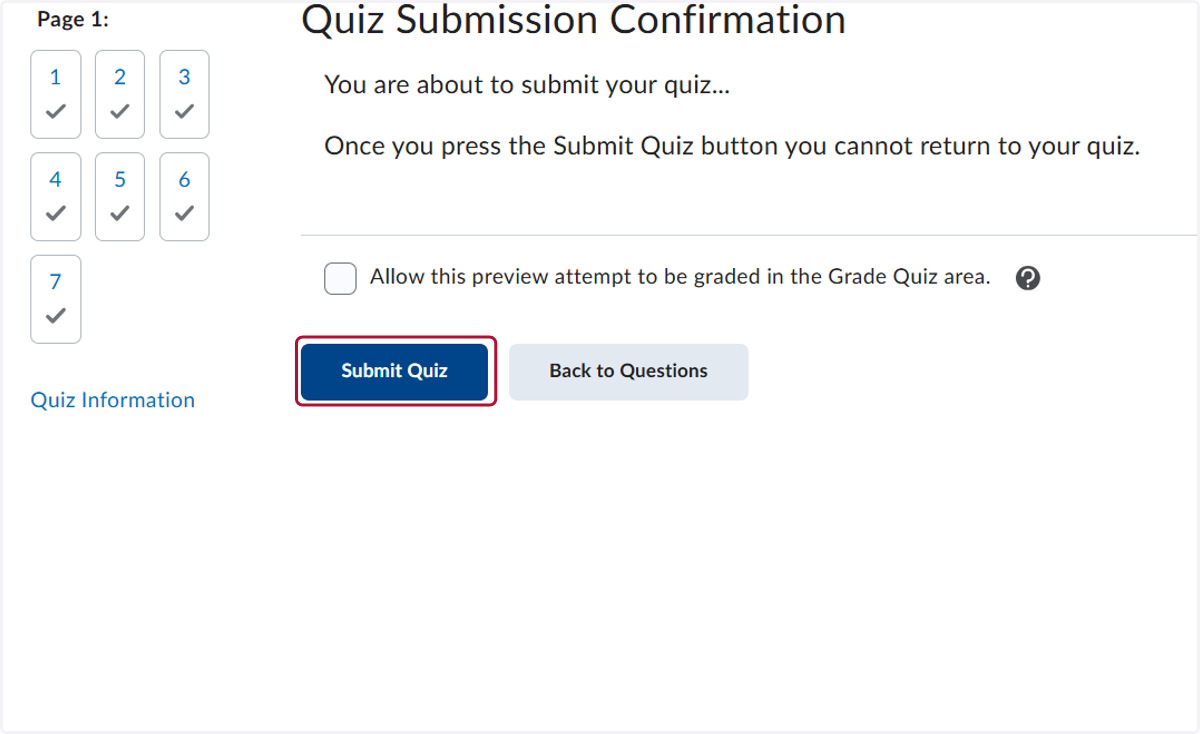 Click on Submit Quiz again.