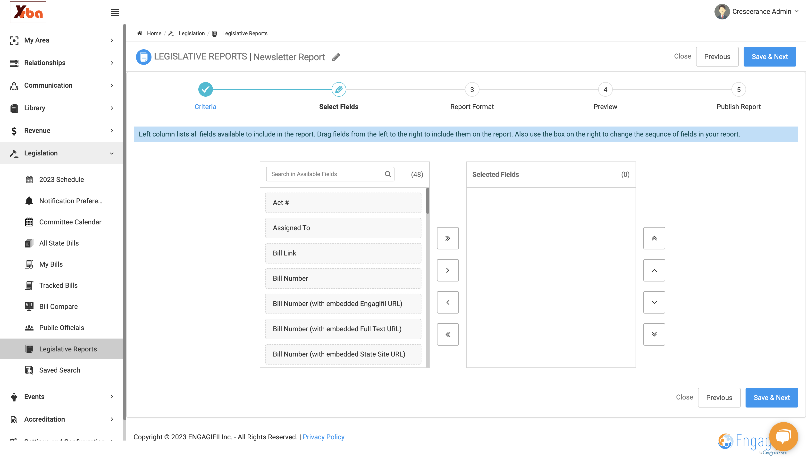 On the second step, Select Fields, do not select any fields to add and click Save and Next