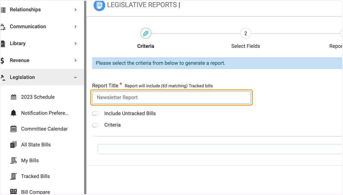 Type in the name of your report and do not turn on Criteria