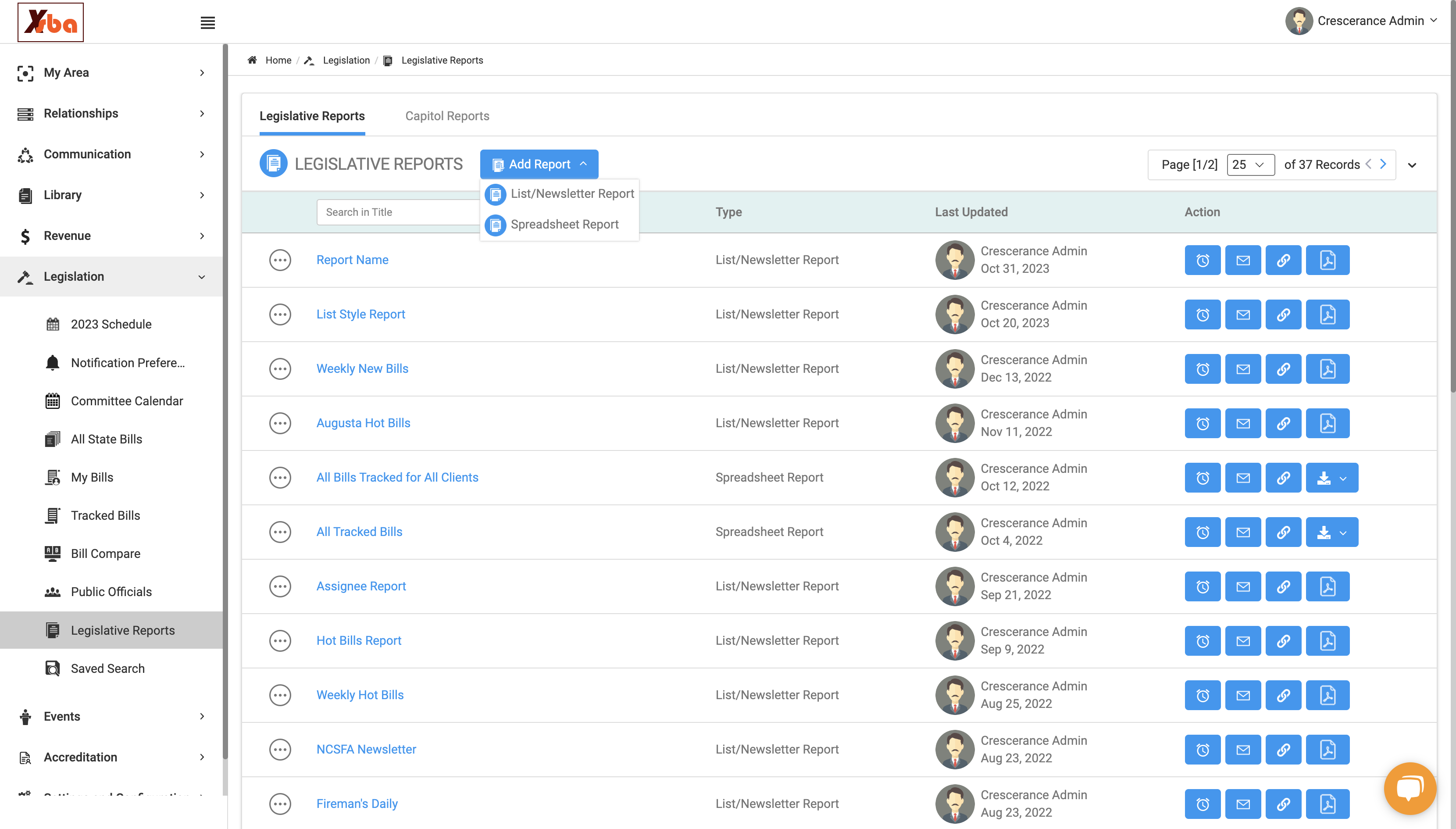 Click on List/Newsletter Report