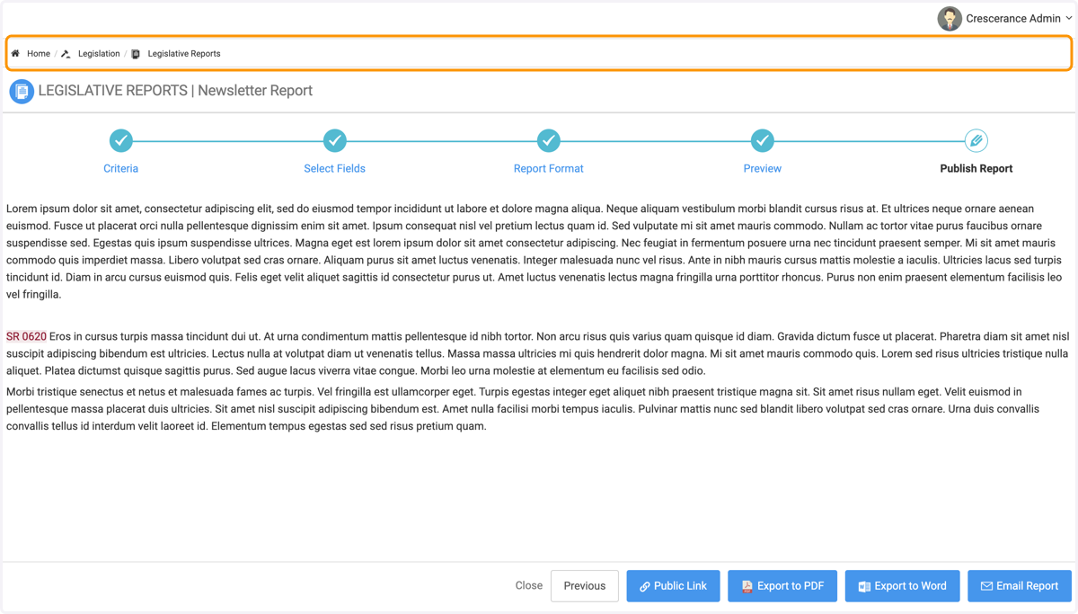 Lastly, you have your Publish step, where you can share via Public Link, PDF or Word Doc or emailing