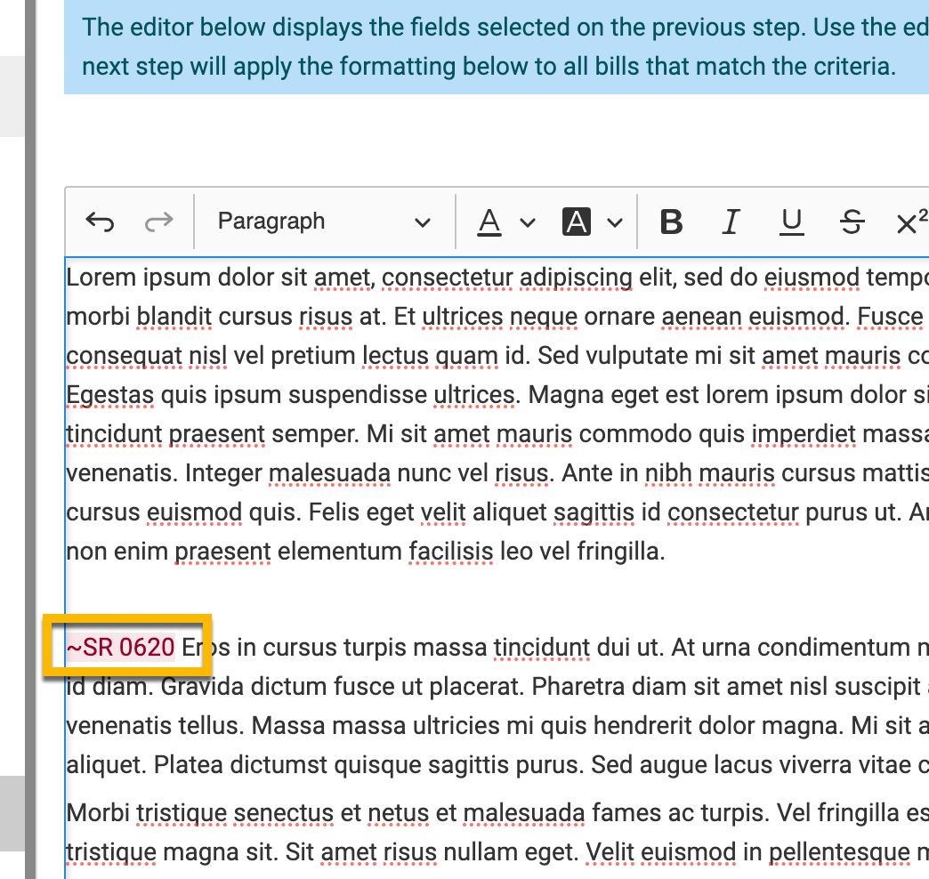 When adding in bills to your newsletter, you'll add them in via tilde (~)