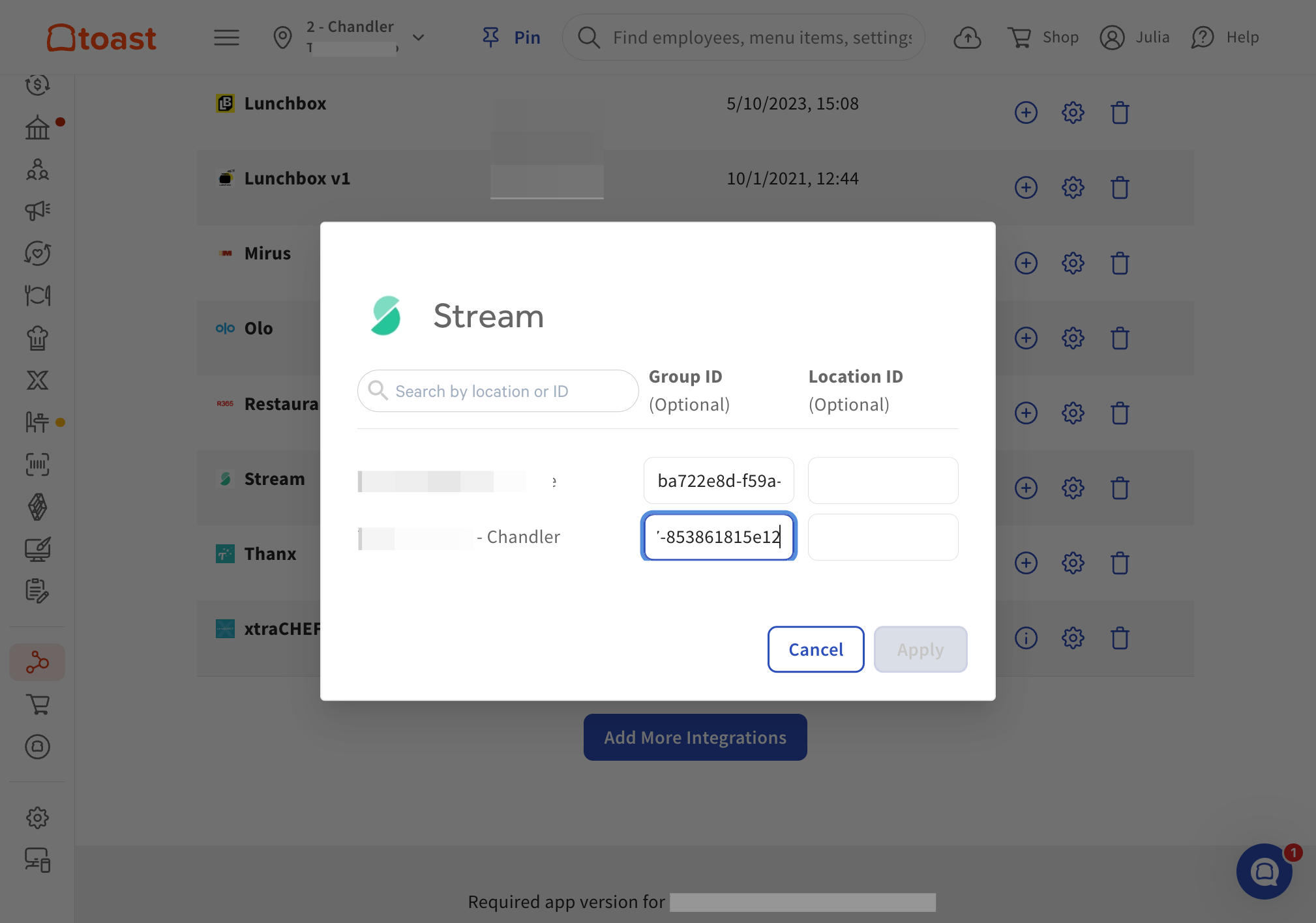 Paste the [MERCHANT ID] that you copied from Stream into the [GROUP ID] field.