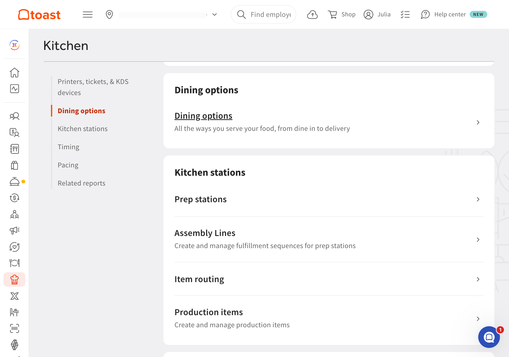 Click on Navigate to Dining options