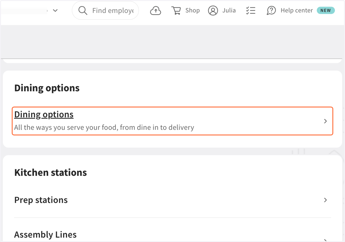 Click on Navigate to Dining options