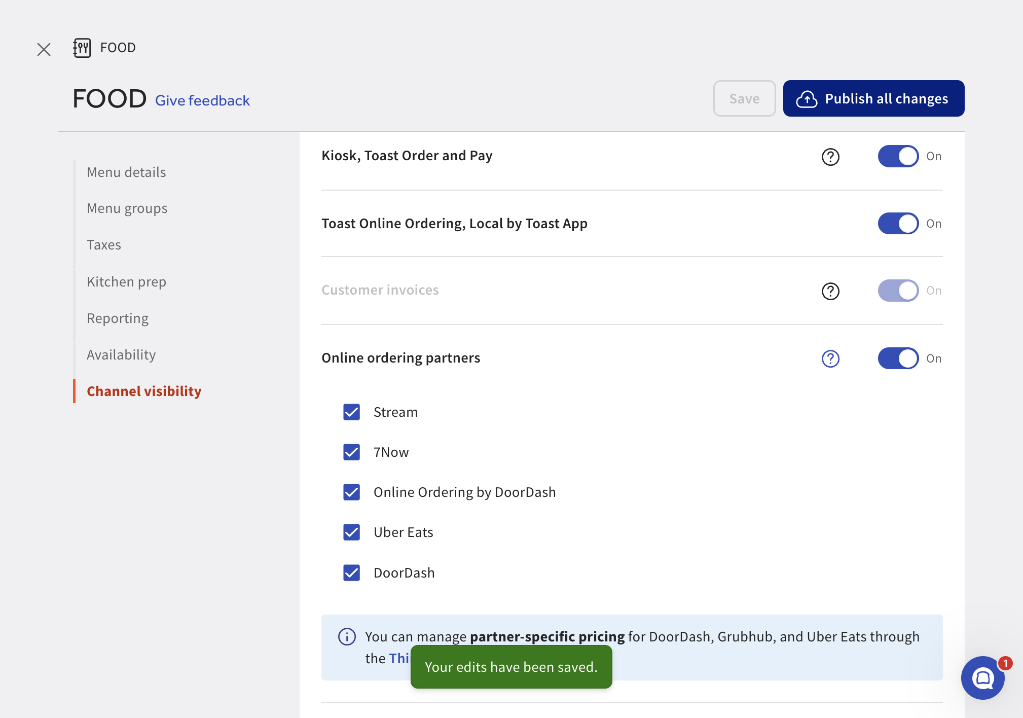 Click on Publish all changes
