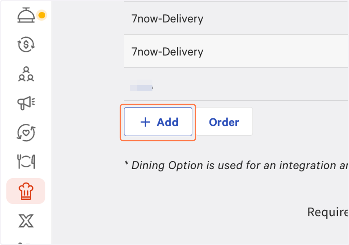 Scroll down and Add a new Dining Option