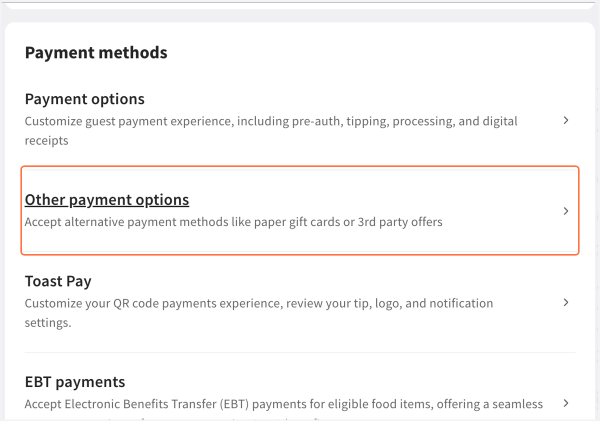 Click on Navigate to Other payment options