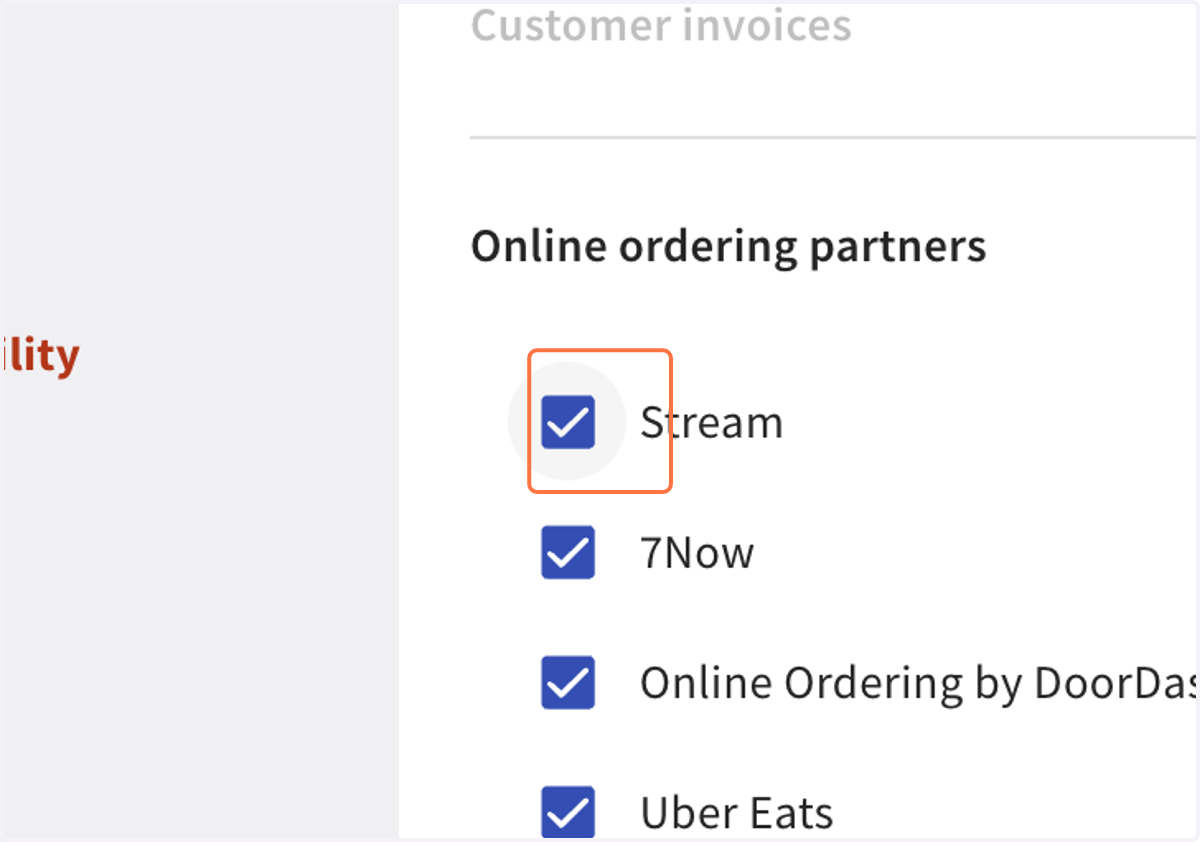 Ensure Stream is checked YES within Online Ordering Partners
