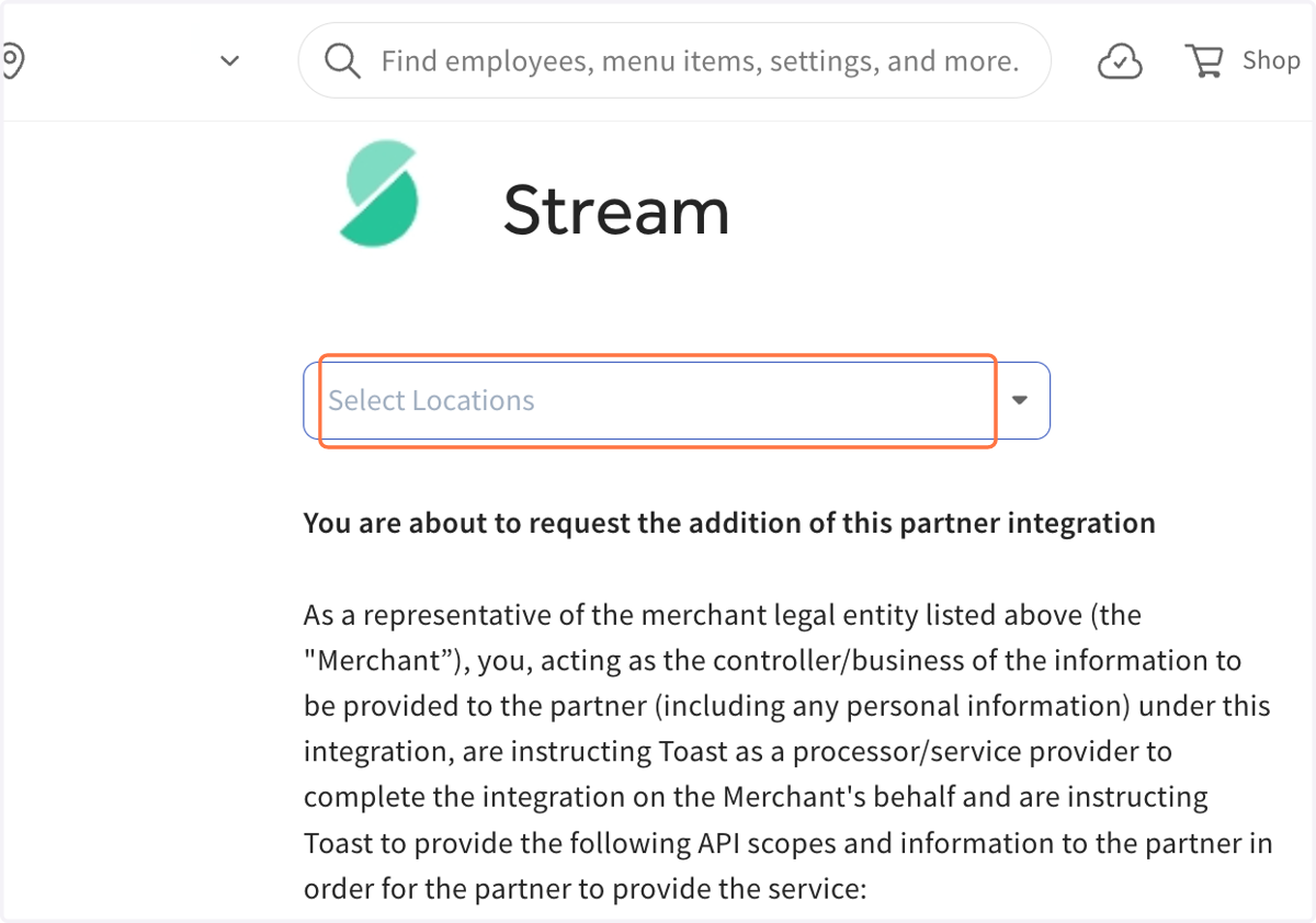 Select which locations you are Onboarding to Kea Ai
