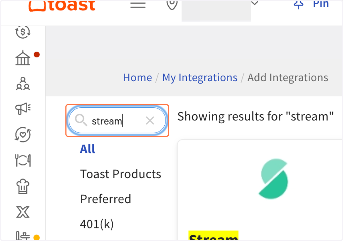 Type "stream"