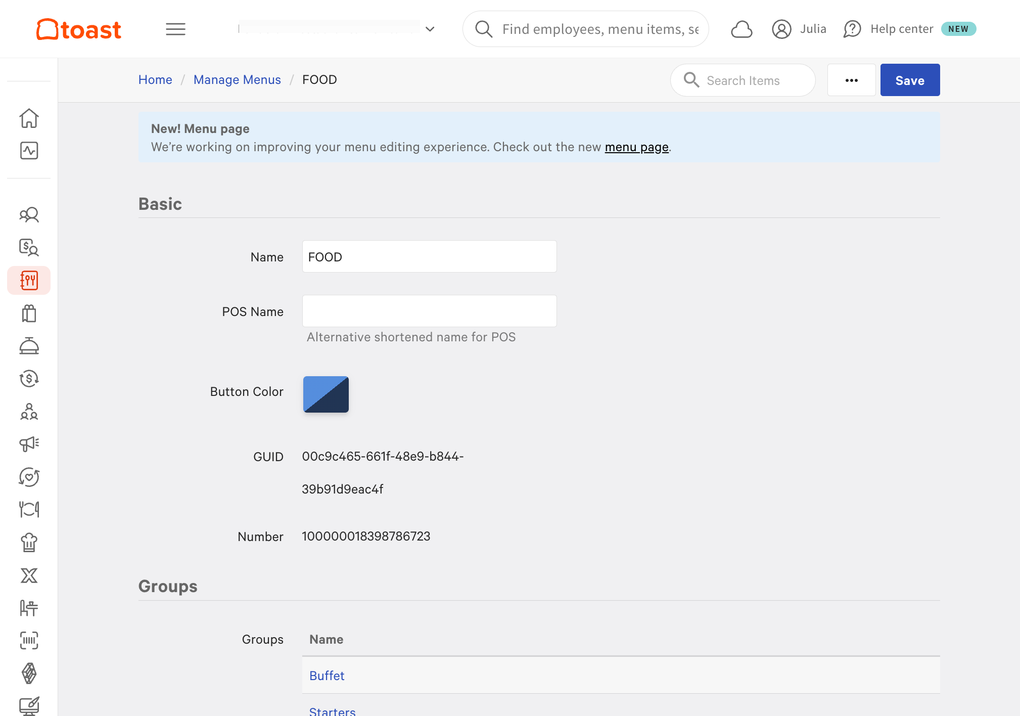 From the BLUE BANNER up top - Click on menu page